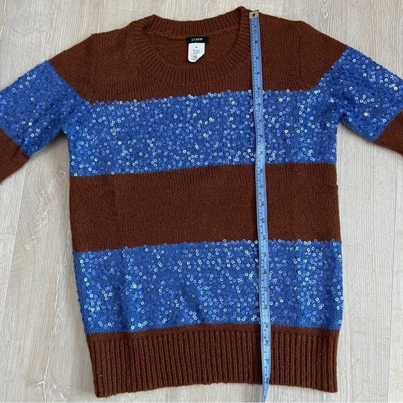 J. Crew WYNTER Brown Blue Sequin Stripe Wool Mohair Blend Sweater Size XS - Picture 7 of 8